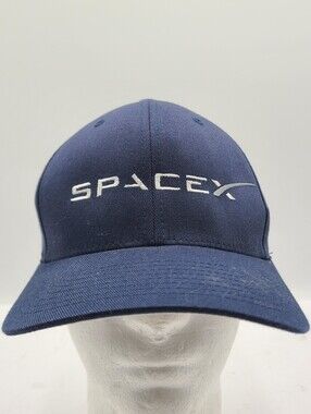 B55 SpaceX Hat Cap Baseball Fitted L/XL Blue Flexfit Stretch Mens Logo